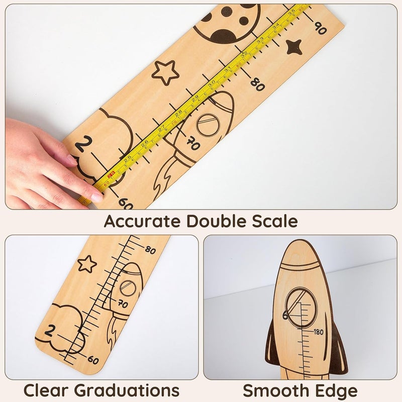 Beinou Growth Chart for Wall Wood Height Chart for Kids Height Measurement for Wall Boy Girls Height Wall Chart Growth Measuring Ruler Room Wall Decor,Rockets - Image 3